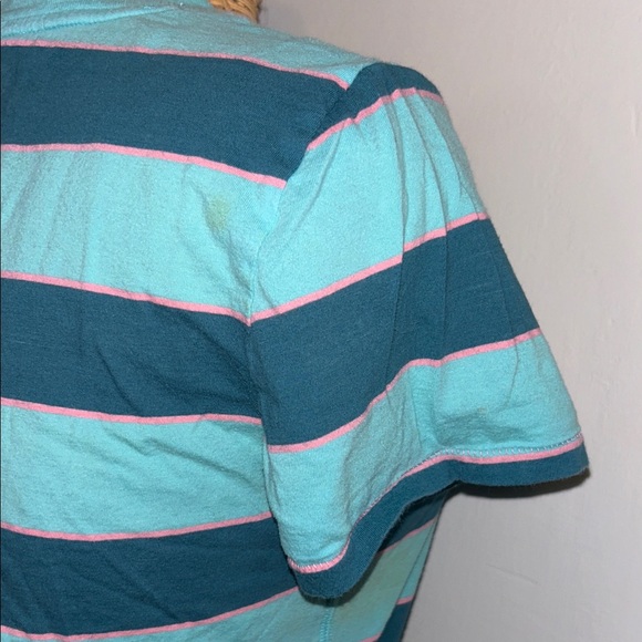 Y2K American Eagle Teal and Blue Striped Pocket Tee - Picture 5 of 6